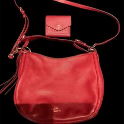 Red Coach Bag With Matching Wallet