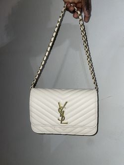 White YSL Shoulder Bag with Gold Chain