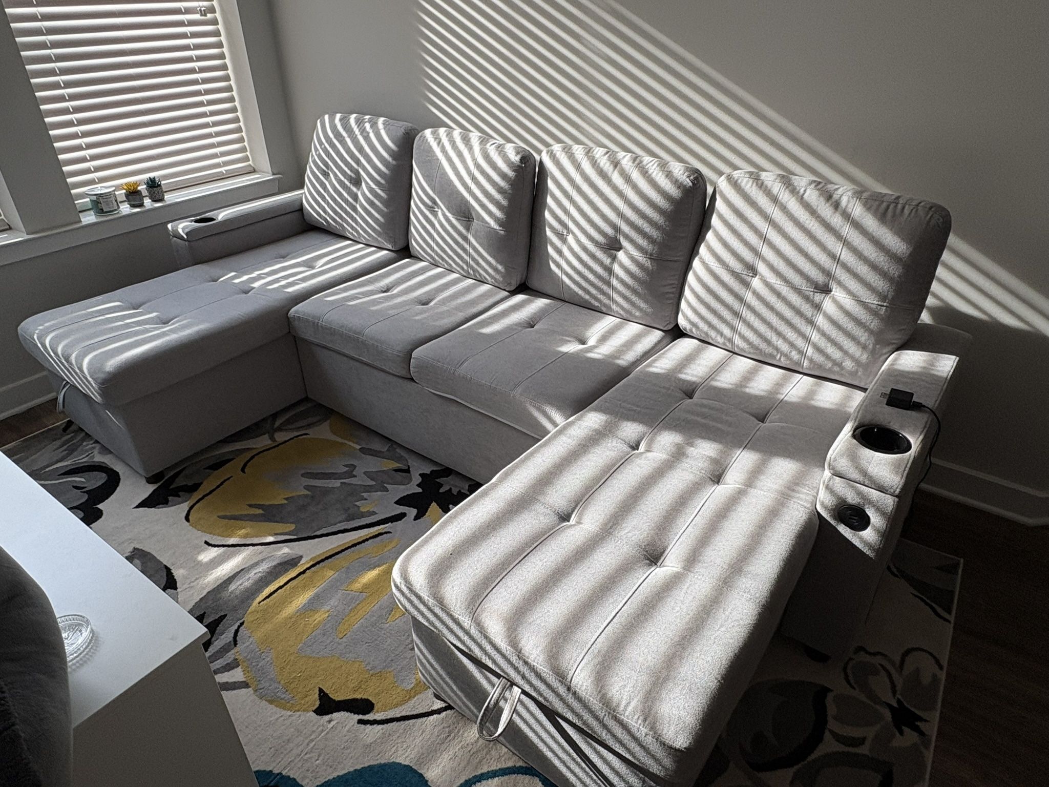 Light Grey U-Shaped Pull Out Sleeper Couch