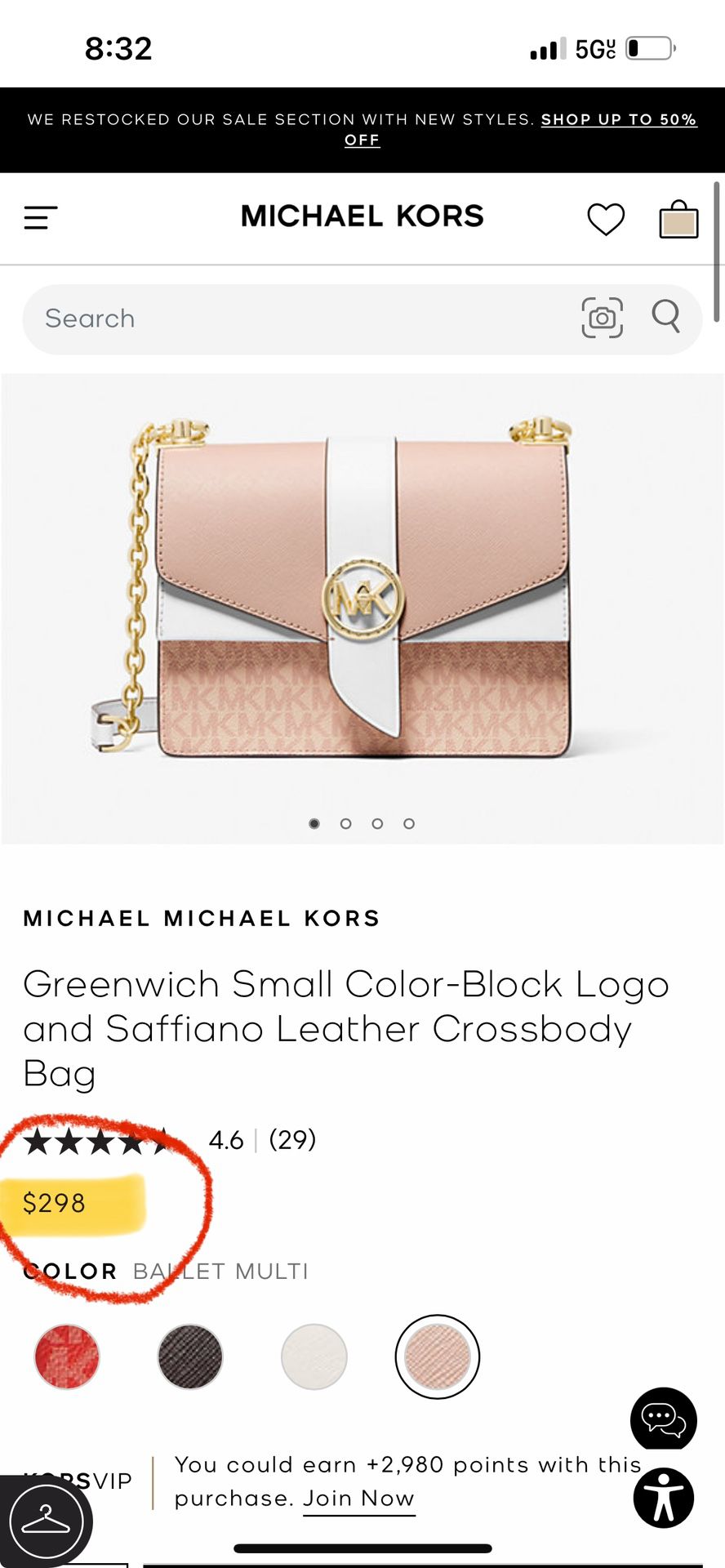 MICHAEL KORS Greenwich Small Color-Block Logo and Saffiano Leather Crossbody Bag
