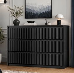 NEW IN BOX Black 6-Drawer Fluted Dresser