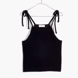 Madewell black square tie shoulder tank sideways ribbed size medium