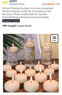 36 Pack Floating Candles,2 inch Ivory Unscented Dripless Floating Candle for Centerpieces,5-6H Burning 2" Water Candles Bulk for Cylinder Vases,Weddin