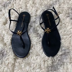 TORY BURCH BLACK T-STRAP Leather SHOES IN EXCELLENT CONDITION 55.00 Size 8