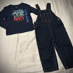Boys’ Denim Overall And Long Sleeve Tee Set 