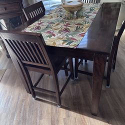 Solid Wood High-Top Dining Set With 4 Matching Bar Chairs-Beautiful And Sturdy