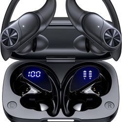 Bluetooth Headphones Wireless Earbuds 80hrs Playtime Wireless Charging Case Digital Display Sports Ear buds with Earhook Premium Deep Bass IPX7