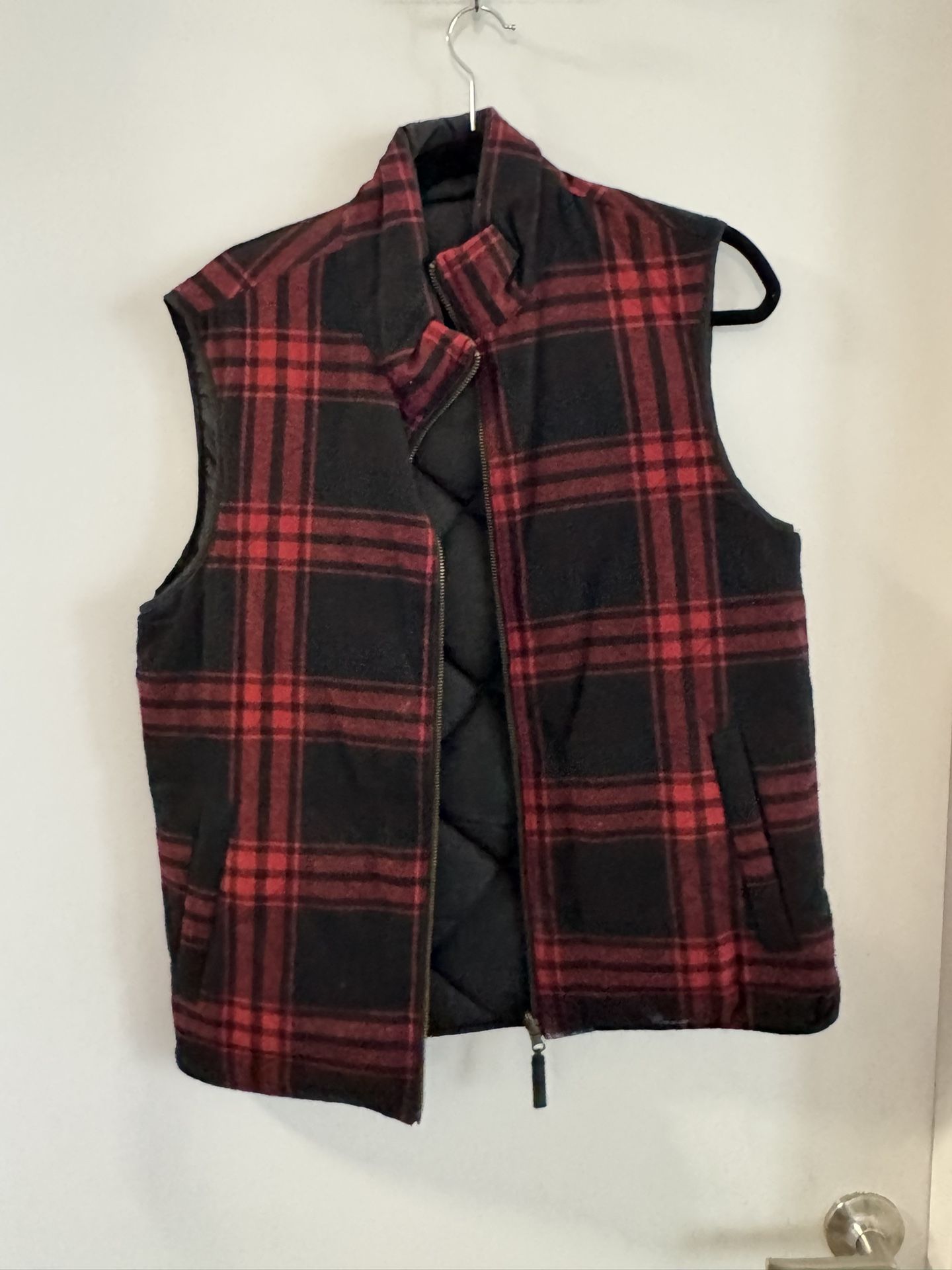 J Crew Reversible Vest (Black/Plaid) Men Small