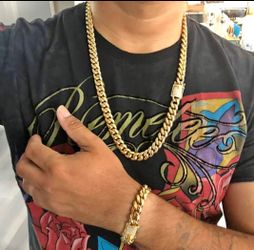 12MM Cuban Link Set 14K Gold Plated Does Not Loses Color