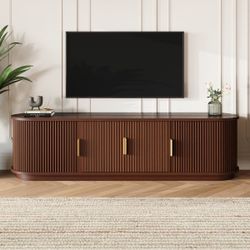 As is-Mars Farmhouse Fluted TV Stand with Sliding Tambour Doors, Adjustable Shelves