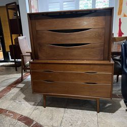 Mid Century Modern Highboy with Curved Integrated Pulls