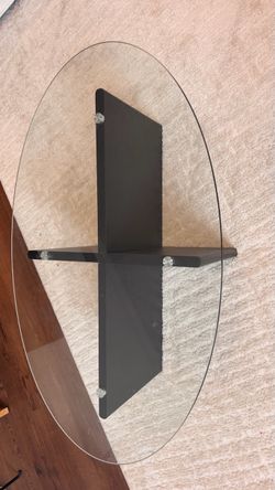 Modern Oval Tempered Glass Coffee Table – Black Oak Base