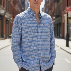 Burberry London Men’s Nova Check Blue Plaid Cotton Dress Shirt Size 17/43
