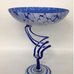Josephina Krosno Poland Cobalt/ Clear Art Glass 1 Of A Kind Jellyfish Pedestal