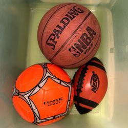 Multi-Sport Ball Lot (Spalding Basketball, Soccer Ball, NERF Football)
