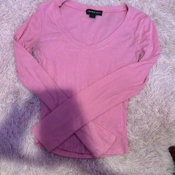 Long Sleeve Cute Pink V Neck 