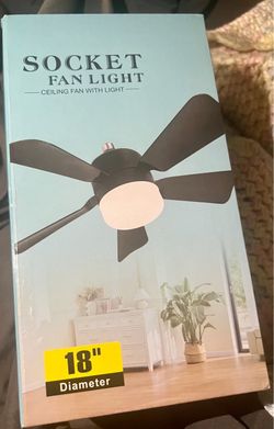 BRAND NEW IN BOX 18-inch black socket fan light w/ remote LED center light dimmable 3 speed timer