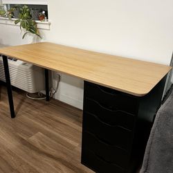 55x25” IKEA Bamboo Desk With Alex Drawer