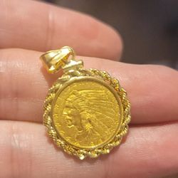 2 5 Dollar Indian Head Pendant,, 22k  And 14k 