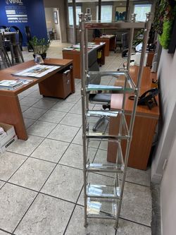 Tall Chrome and Glass Etagere Bookshelf