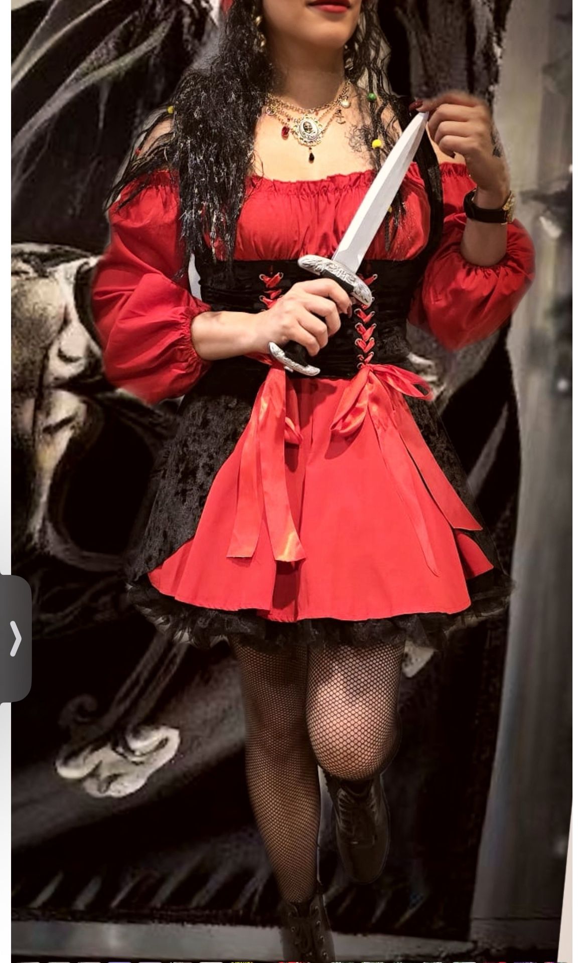 Pirate Halloween Custom With Wig and Tulle Petticoat/ Like New