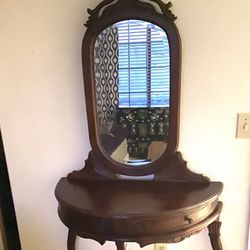 Vintage Solid Wood Entry Table With Mirror