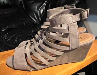 Gray Suede Gladiator Wedge Sandals