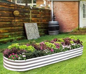 Land Guard 8ft Galvanized Raised Garden Bed Kit, Raised Garden Boxes Outdoor, Oval Metal Raised Garden Beds for Vegetables, Silver, 108 Gallon Capacit