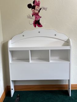 White Kids Bookcase Headboard with Storage