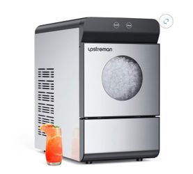 Upstreman Nugget Ice Maker Countertop, 33Lbs/Day Chewable Pebble Nugget Ice Machine with Self-Cleaning Function, 6 ICE Cubes in 15 Mins, 2 Water Refil
