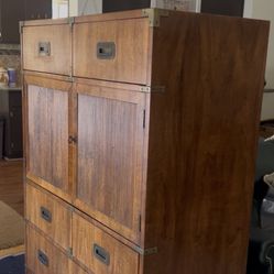 Vintage Henredon Campaign Chest – Solid Wood + Brass Hardware