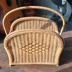 1970s Boho Wicker Magazine Rack