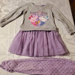 Peppa Pig Set Dress With Leggings Size 3t Girls