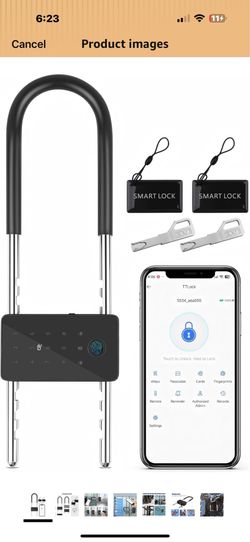 Long Shackle Padlock U Lock Bike Gate Combo U-Lock Adjustable Shackle, Lock with Fingerprint, Keypad Code, App Control, Auto Lock- Suitable for Bicycl