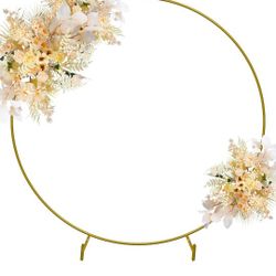 Wokceer 7.2FT Gold Round Backdrop Stand Metal Circle Wedding Balloon Arch Frame Backdrop Floral Background Decoration for Bridal Shower Anniversary Ce