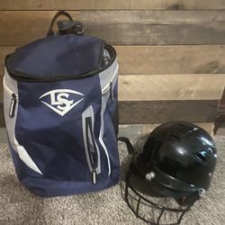 Batting Helmet And Baseball Bag