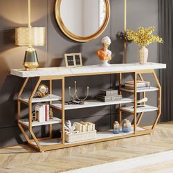 70.9 Inch Extra Long Console Table, Modern Sofa Table Behind Couch with 6 Storage Shelves