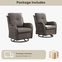 Outdoor Swivel Chairs Set of 2,Patio Wicker Rocker Chairs,All Weather Patio Conversation Furniture Set, Ideal for Porch Balcony Deck Yard, Brown Wicke