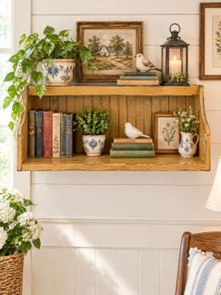 Vintage Rustic Country Cupboard Bead Board Storage Wall Shelf