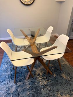 Modern glass dining table (two chairs available)