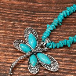 Turquoise Necklace Dragonfly Pendant