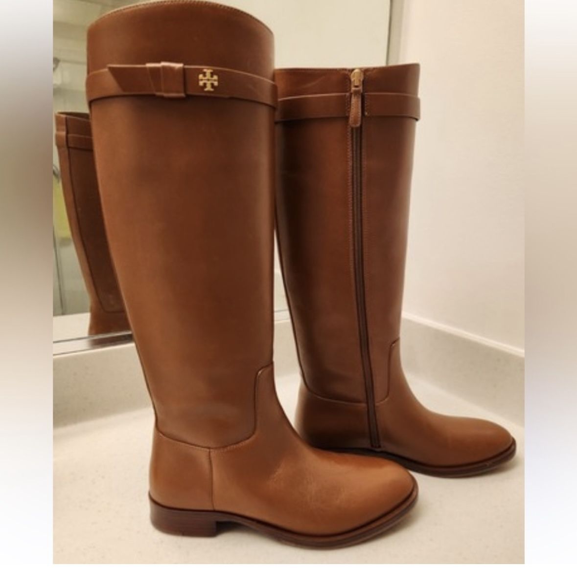 Tory Burch SIERRA TAN EVERLY STRAP RIDING BOOT VACHETTA CALF HEAVY -MILLED- 9