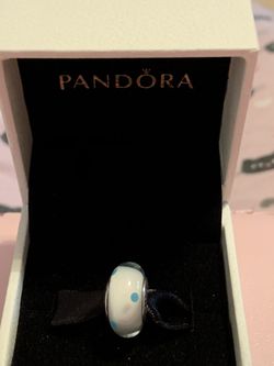 Pandora Retired “White with Blue Dots” Murano Glass Charm!