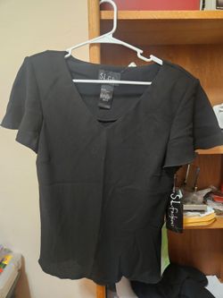 S.L. Fashions V-Neck Black Blouse/Skirt 1970s