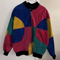 Pelle Men's Multicolor Suede Colorblock Bomber Jacket Zip Lined Pockets