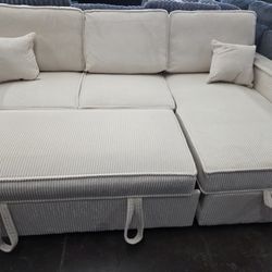 Reversible corduroy sectional with pullout bed