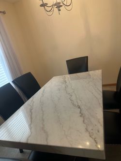 Solid Marble Dining Room Table with 6 Chairs