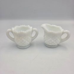 Westmoreland Child Play White Milk Glass Set Sugar & Creamer Thumbelina 40's-50s