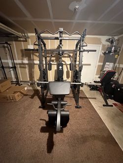 Vesta Fitness Smith Machine 2001 w/Bench Attachment | 230lb Bumpers Weights | 7ft Olympic Bar | Fitness | Gym Equipment | FREE DELIVERY & INSTALL🚚