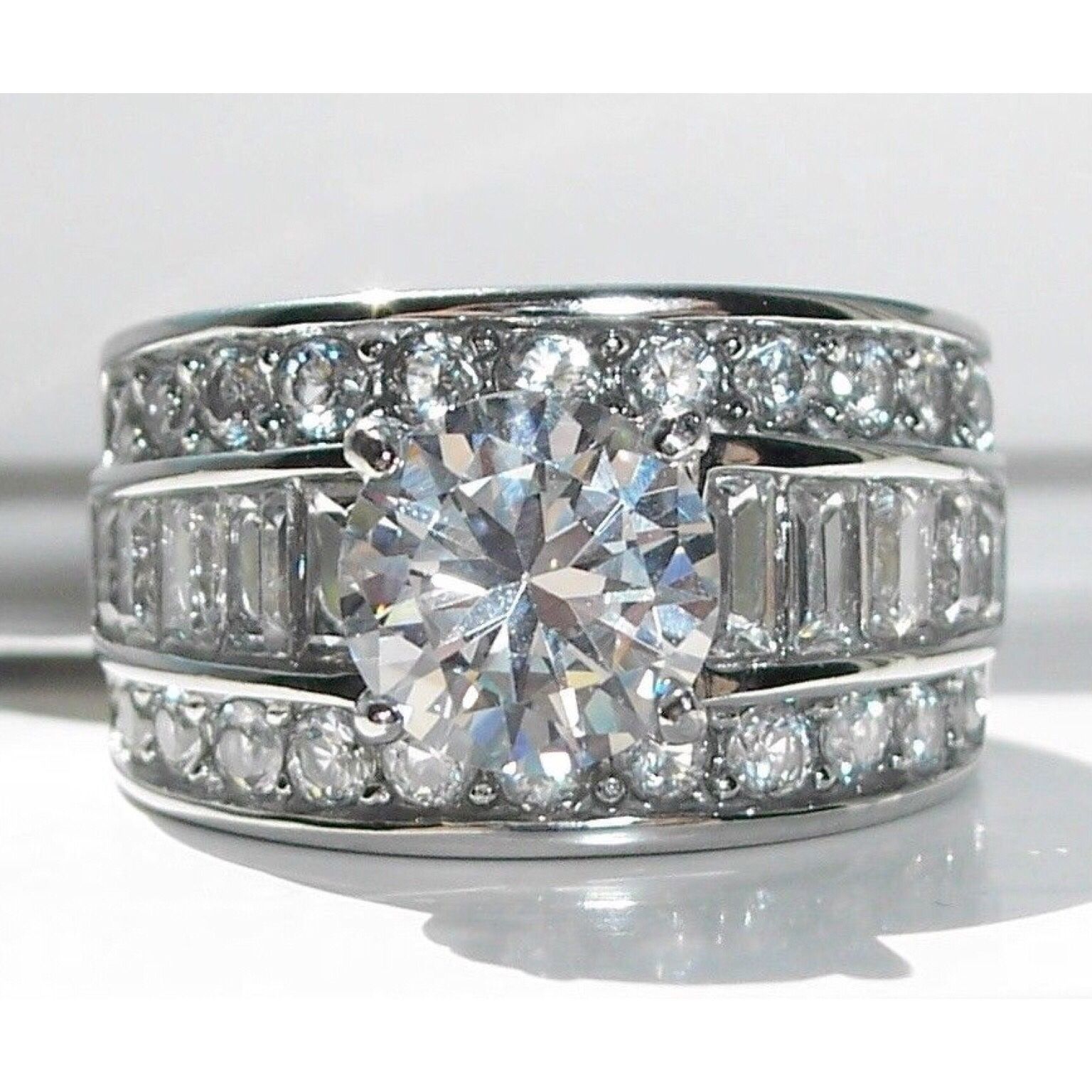 Size 8, Stainless Steel Round Brilliant & Baguette Cut Channel Set CZ Band Ring
